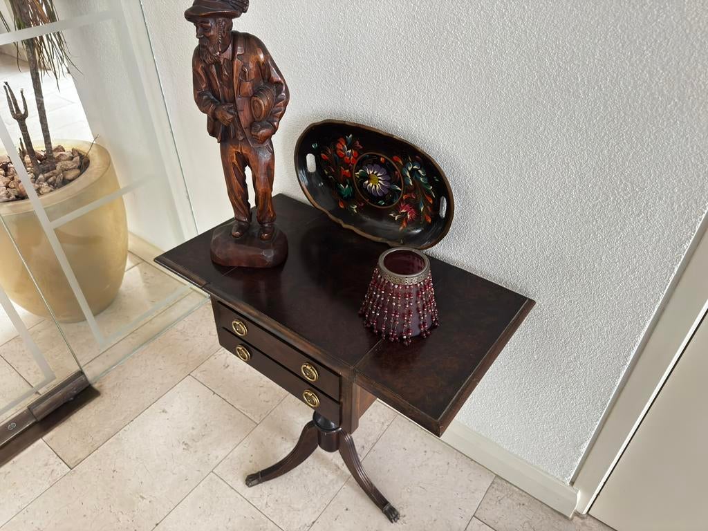 Antieke Pembroke drop-leaf tafel Victoriaans ca. 1900, Ophalen, 50 tot 100 cm, Zo goed als nieuw, Overige houtsoorten