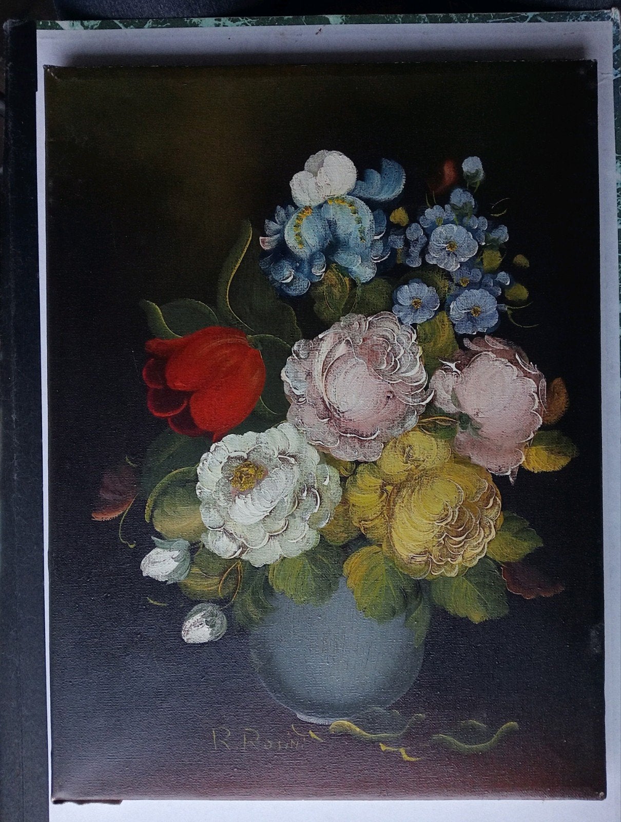R.Rosini Stilleven met bloemen olieverf op doek, Antiek en Kunst, Ophalen of Verzenden