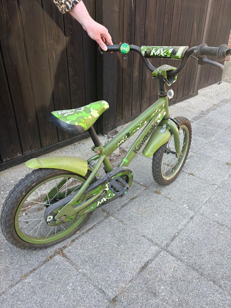 Kawasaki crossfiets legerprint, Fietsen en Brommers, Fietsen | Crossfietsen en BMX, Ophalen, Terugtraprem, Staal, V-brakes