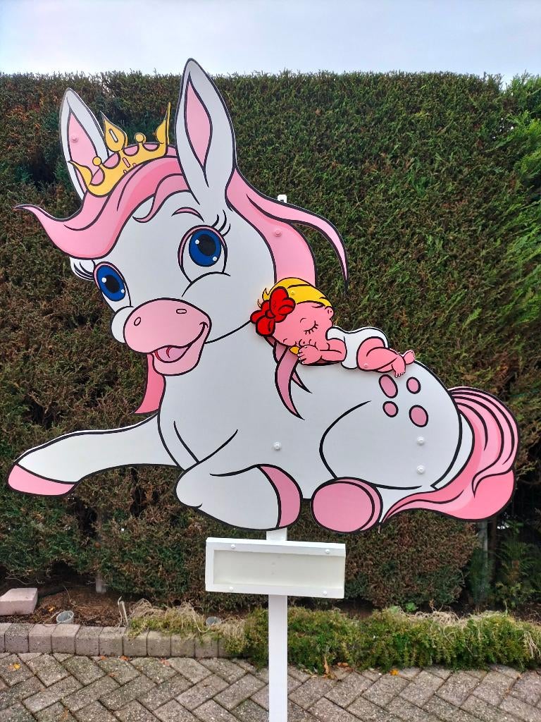 Geboortebord roze paardje geweldig in uw tuin of aan balkon., Ophalen, Nieuw, Geboortebord