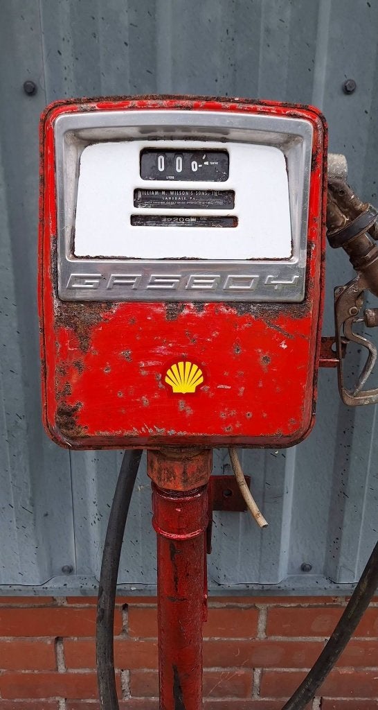 Vintage Gasboy-benzinepomp op een metalen staande voet️⛽️, Verzamelen, Ophalen, Gebruikt, ., .