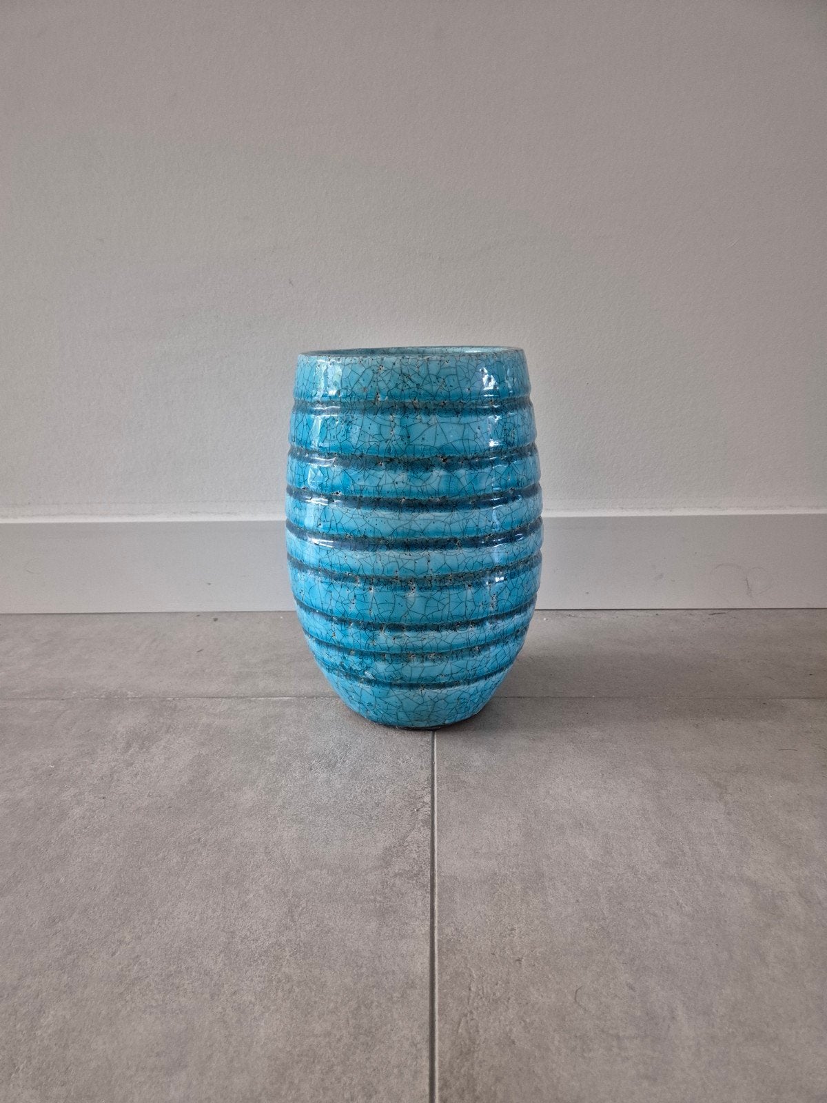 Turquoise bloempot met craquelé-effect, Ophalen