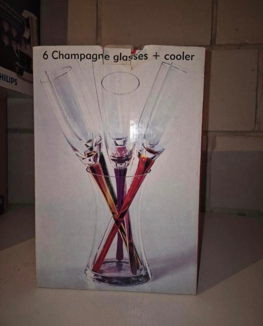 6 Champagneglazen + koeler - Nieuw in doos, Flessenkoeler, Glas, Nieuw, Ophalen of Verzenden