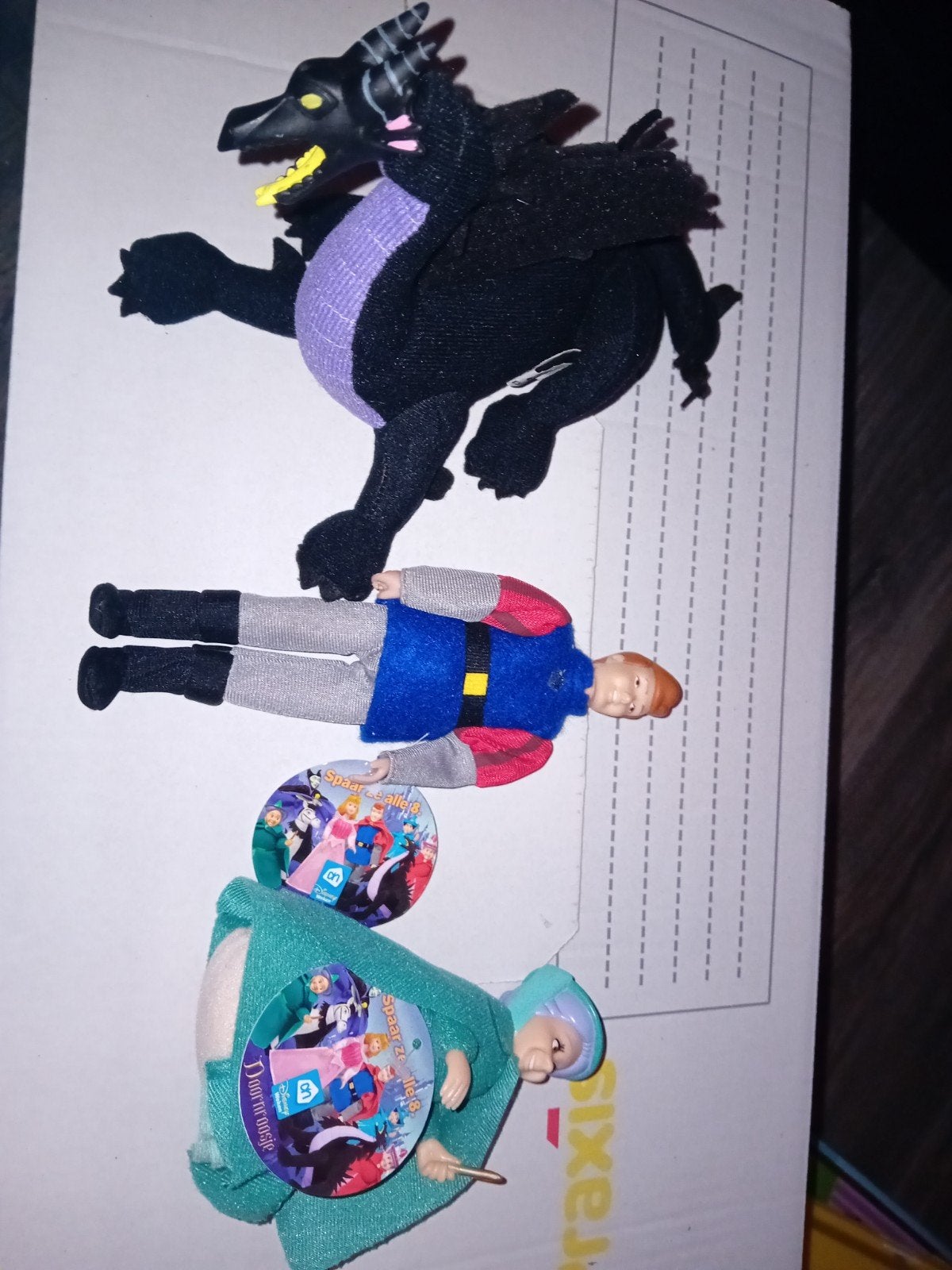 3 Disney figuren: Draak, Prins en Goede Fee, Ophalen, Sneeuwwitje of Doornroosje, Zo goed als nieuw, Knuffel