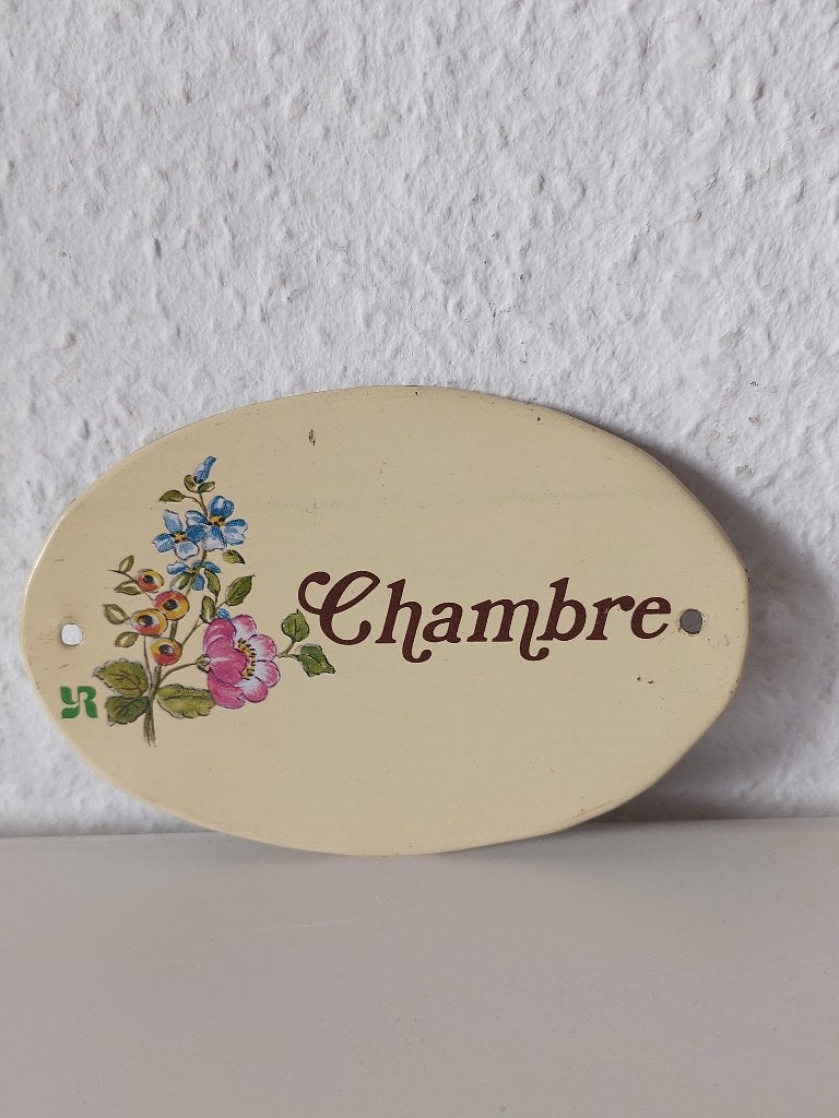 vintage ovale deurbordje met de Franse tekst "Chambre", Ophalen
