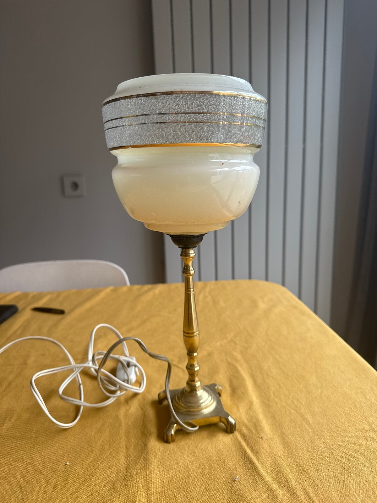 Vintage Lampenvoet met Glazen Kap - Kleine Beschadiging, Ophalen of Verzenden