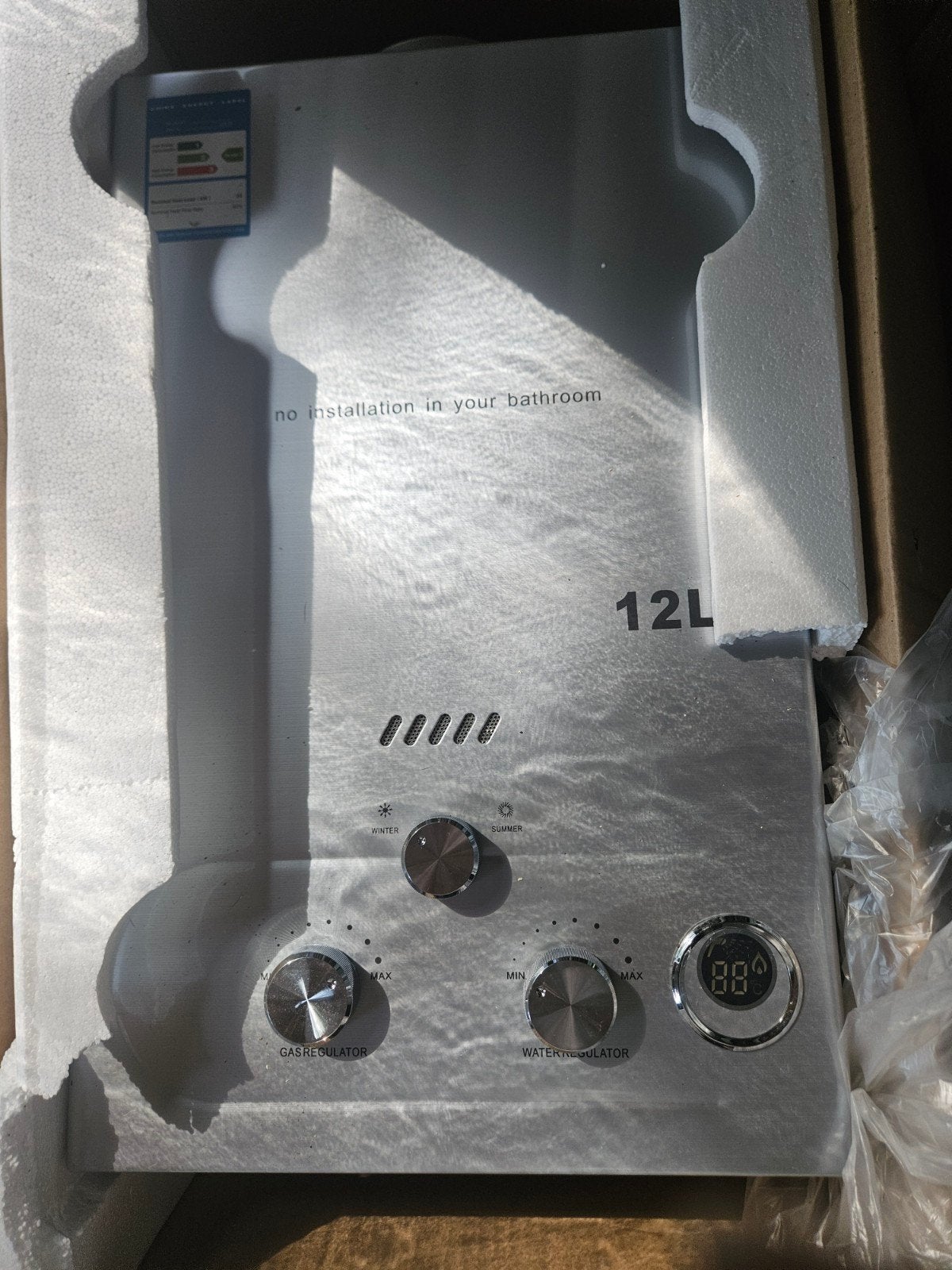 Nieuwe 12L Gasgeiser - Direct Warm Water, Ophalen of Verzenden, Minder dan 3 jaar oud, Minder dan 20 liter, Propaan of Butaan