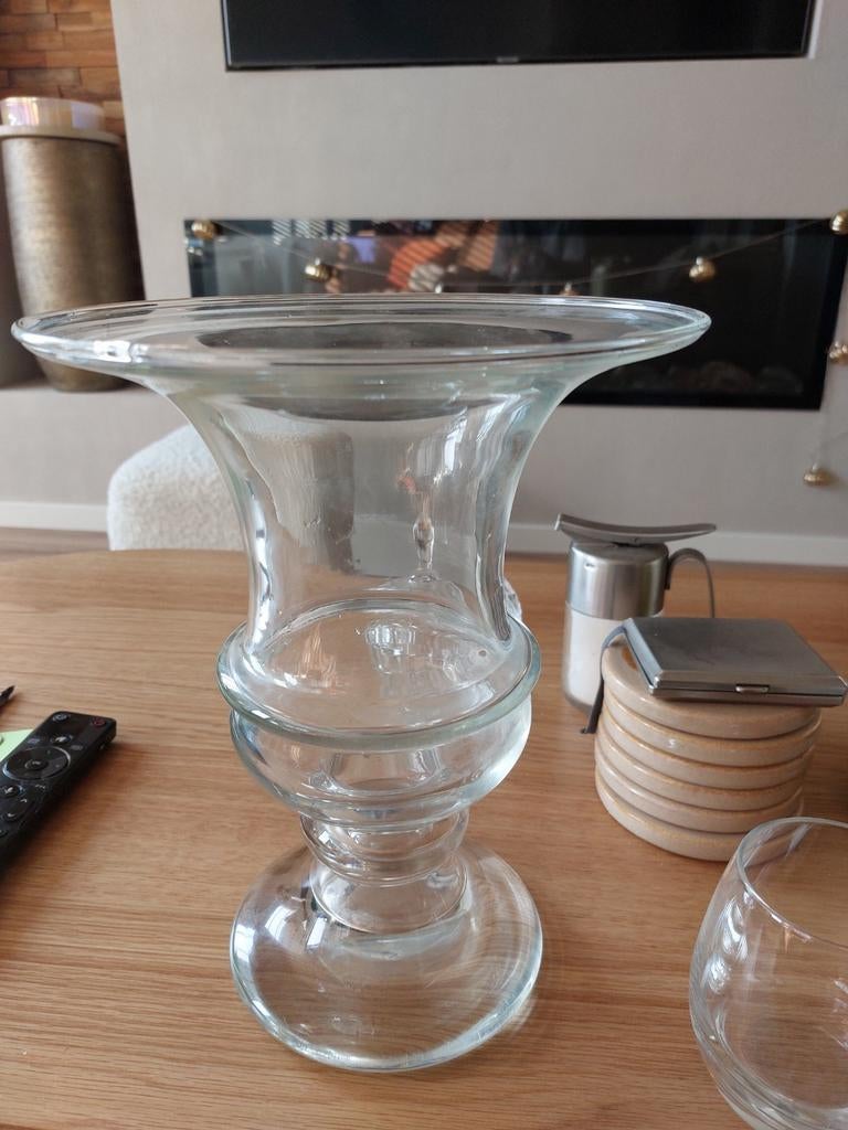 Prachtige dikke glazen franse vaas ZGAN, Overige kleuren, Verzenden, Minder dan 50 cm, Glas