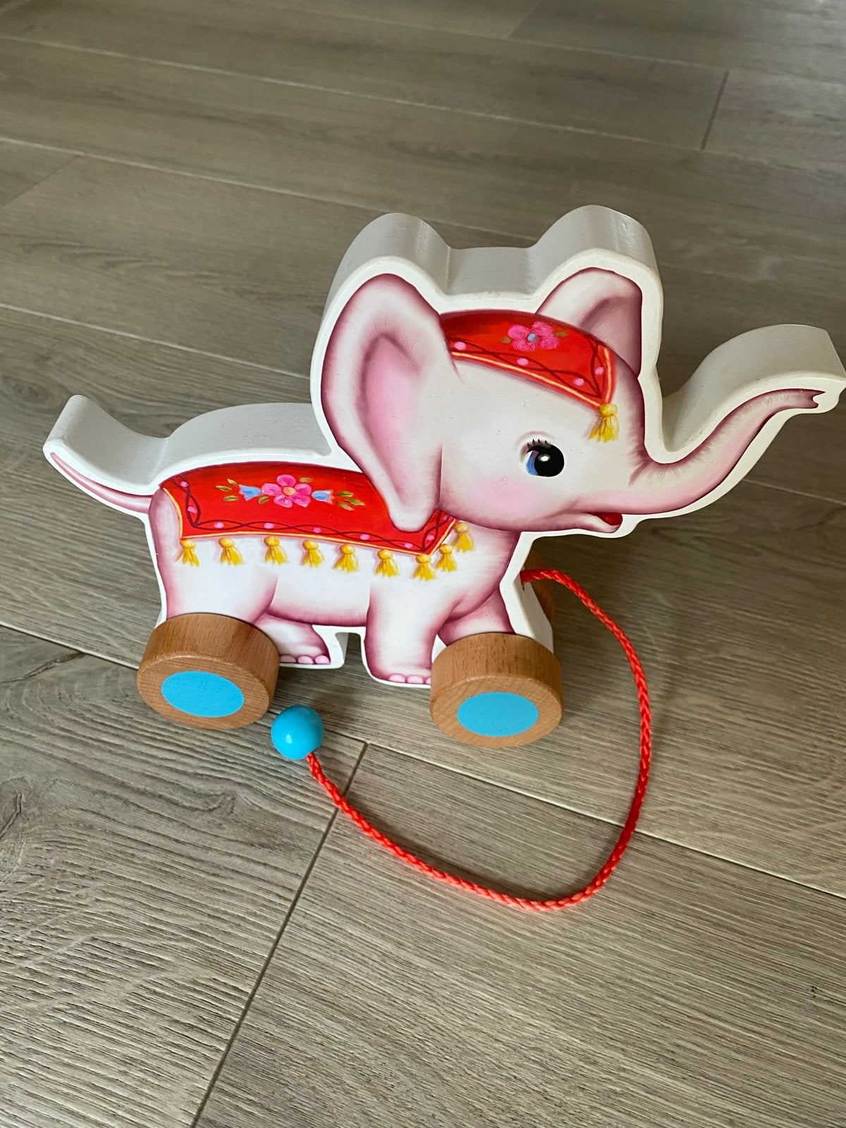 Houten olifant trekfiguur - Zo goed als nieuw, Ophalen of Verzenden, Zo goed als nieuw, Overige typen, Met wieltjes