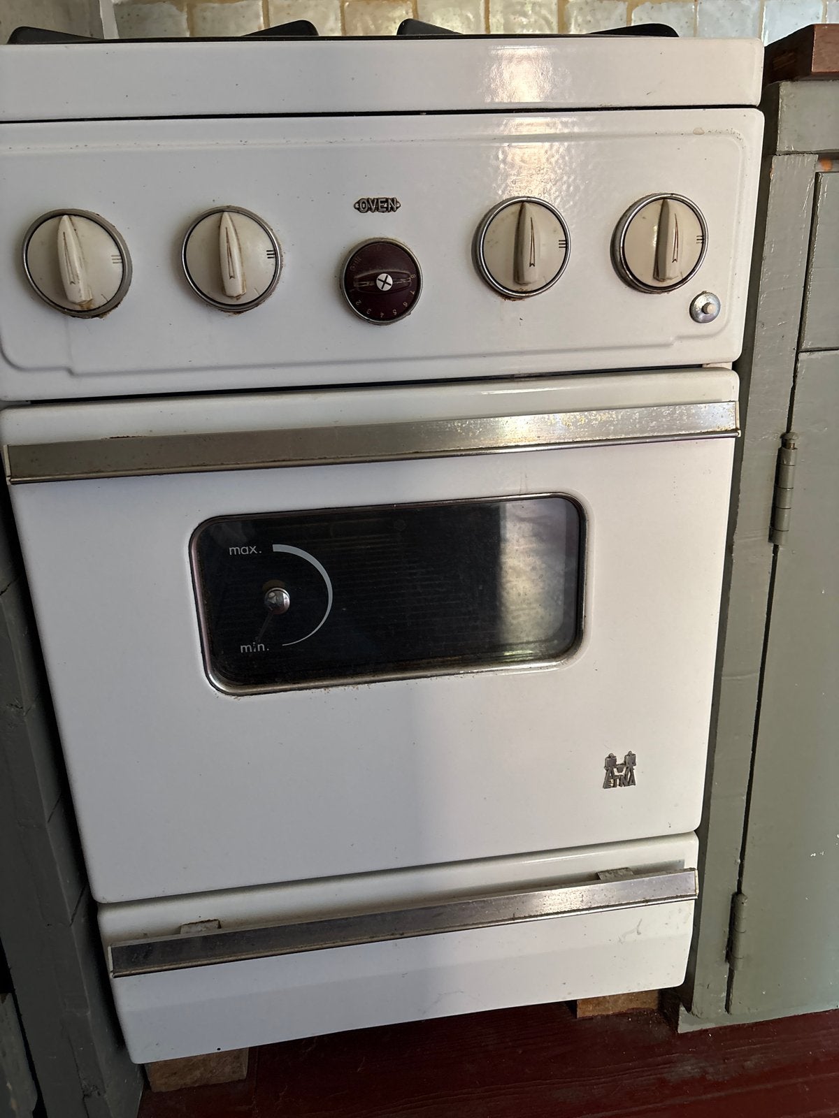Vintage Etna gasfornuis met oven - Wit, 4 kookzones, Ophalen, Gebruikt, 60 cm of meer, Grill