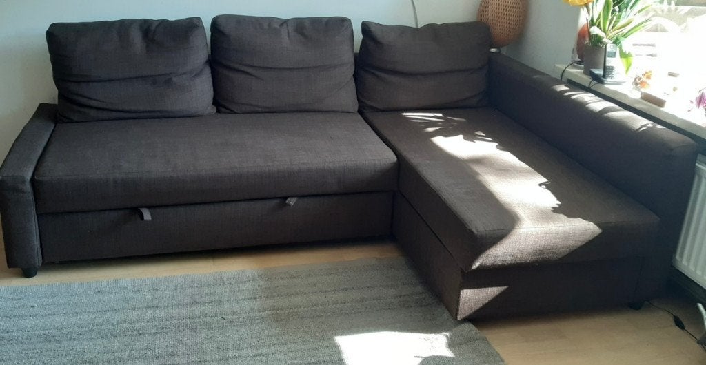 Ikea friheten hoekslaapbank met opberger, Ophalen, Gebruikt, Bruin, Tweepersoons
