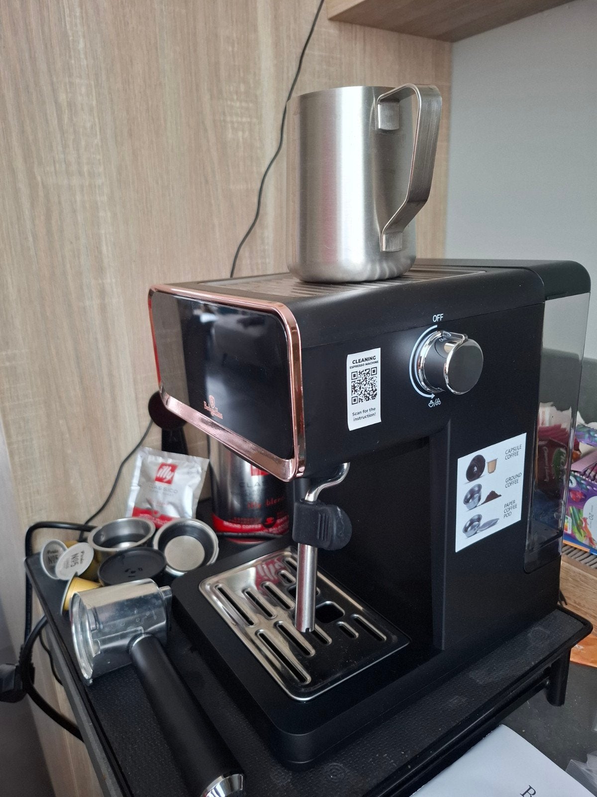 Belinger Haus espressomachine 3-in-1 zwart/rose, Witgoed en Apparatuur, Koffiezetapparaten, Ophalen, Nieuw, Espresso apparaat