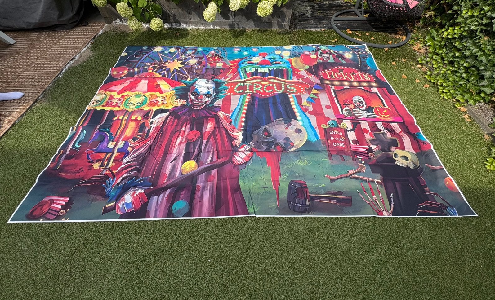 Halloween banner Clown circus, Ophalen of Verzenden, Zo goed als nieuw, Halloween of Griezel