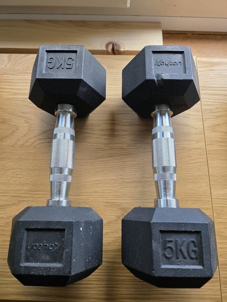 2x Hex Dumbell 5kg, Sport en Fitness, Fitnessmaterialen, Ophalen, Zo goed als nieuw, Dumbbell