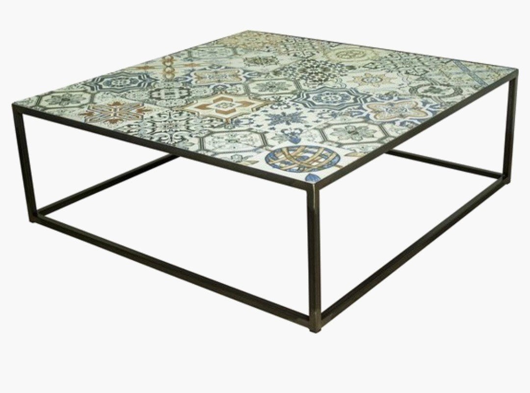 Spinder Design Ibiza Salontafel met Tegels Blacksmith, Huis en Inrichting, Ophalen, 50 tot 100 cm, Ibiza, industrieel, Vierkant
