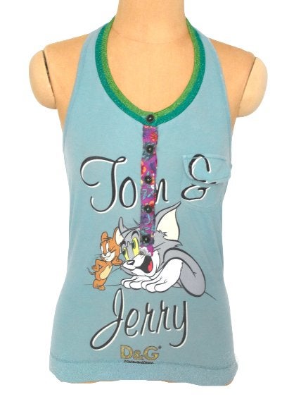 Vintage Dolce & Gabbana vintage topje, Tom & Jerry Mt. XS, Dolce & Gabbana, Blauw, Ophalen of Verzenden, Zonder mouw