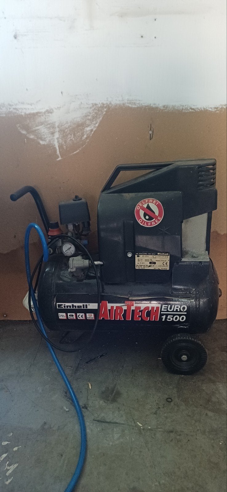 Einhell Airtech Euro 1500 Compressor - Olievrij en Mobiel, Doe-het-zelf en Verbouw, Compressors, Gebruikt, 6 tot 10 bar, Ophalen of Verzenden
