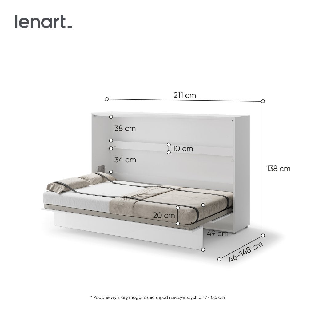 Concept opklapbed horizontaal - 120x200 - Wit hoogglans, Niet ingevuld, Niet ingevuld, Niet ingevuld