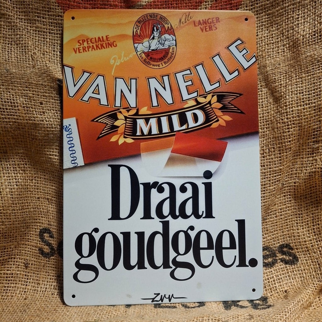 Van Nelle Goudgeel - Metalen wandbord, Metaal, 30 cm, 20 cm, Meerkleurig