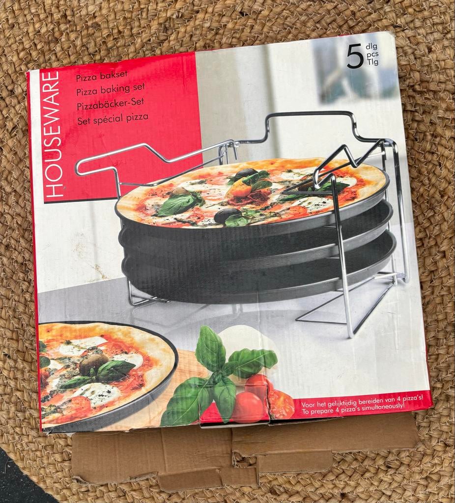 Houseware Pizza Bakset - 5-delig voor 4 pizza's, Overige typen, Nieuw, Ophalen of Verzenden, Zwart