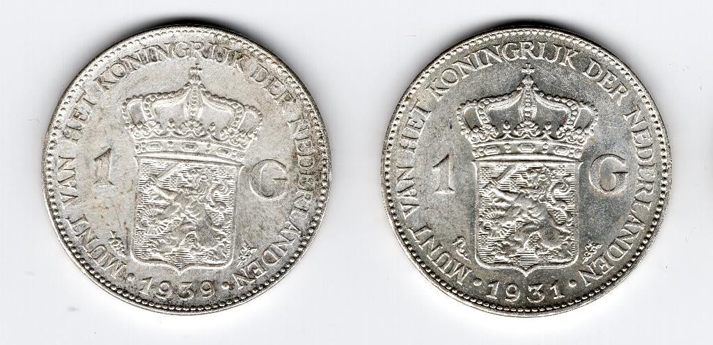 Nederland: 4 zilveren guldens 1931-39 x2- 40 P/UNC, 1 gulden, Zilver, Koningin Wilhelmina, Verzenden