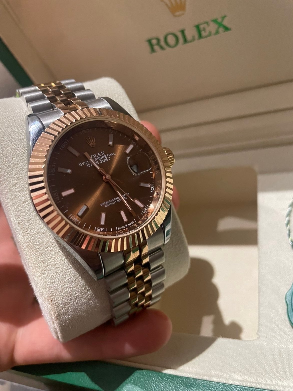 Rolex Datejust 36mmRoségoud/Staal Chocolade Wijzerplaat, Rolex, Verzenden, Polshorloge, Zo goed als nieuw