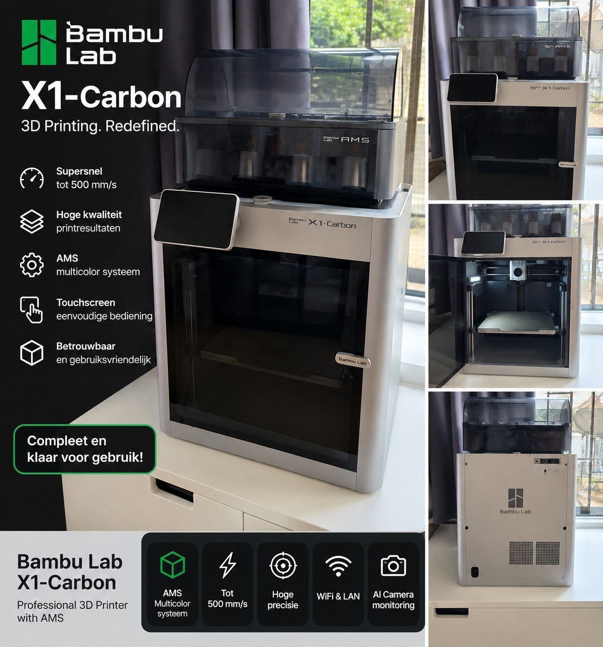 Bambu Lab X1-Carbon + AMS + filament + originele doos, Ophalen, Vrijstaand, Overige merken, 60 cm of meer