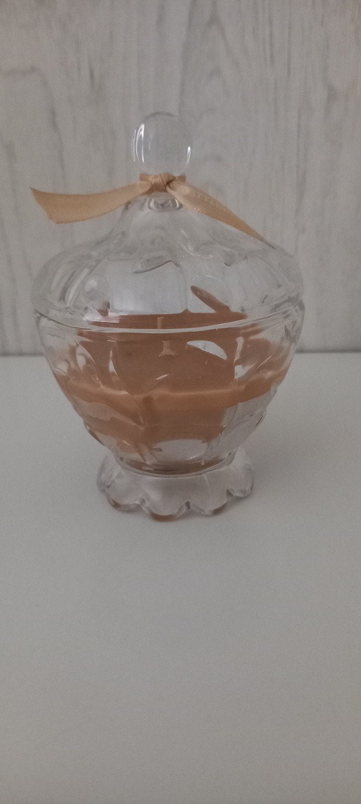 Decoratieve kaars in glazen pot met deksel, Beige, Nieuw, Ophalen of Verzenden, Glas