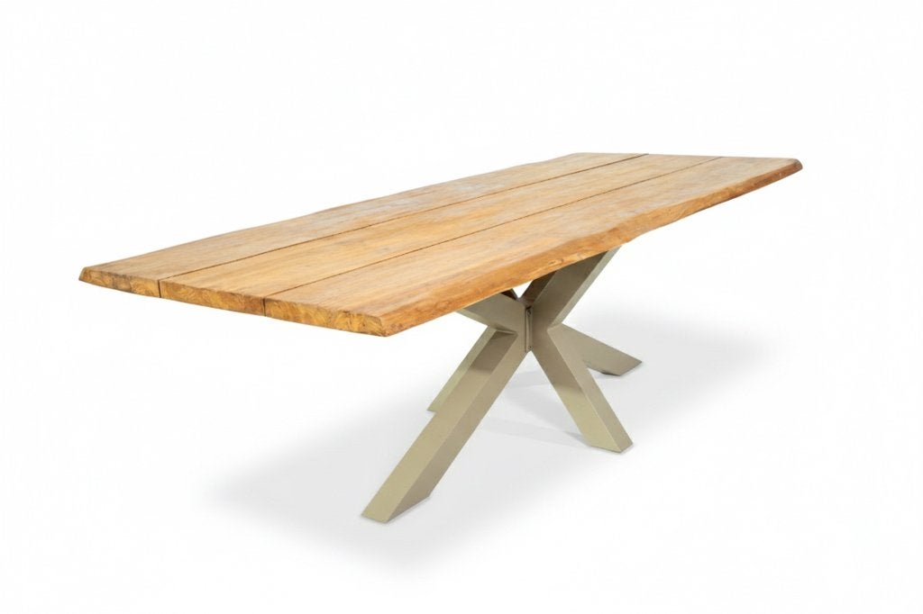 Tuintafel | teak boomschors | Matrix of U poot beige 260cm, Ophalen, Nieuw, Rechthoekig, Teakhout