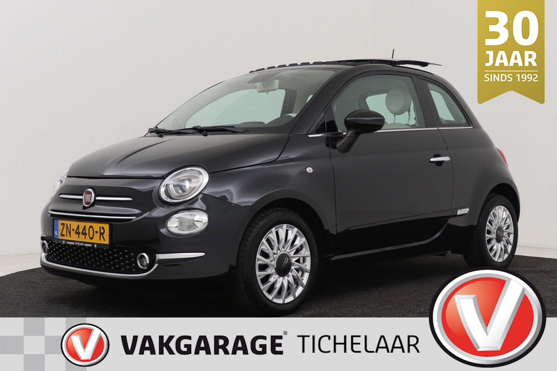 Fiat 500 0.9 TwinAir Turbo Lounge | UNIEK glazen schuif-/kan, Auto's, Voorwielaandrijving, Zwart, Origineel Nederlands, Bedrijf