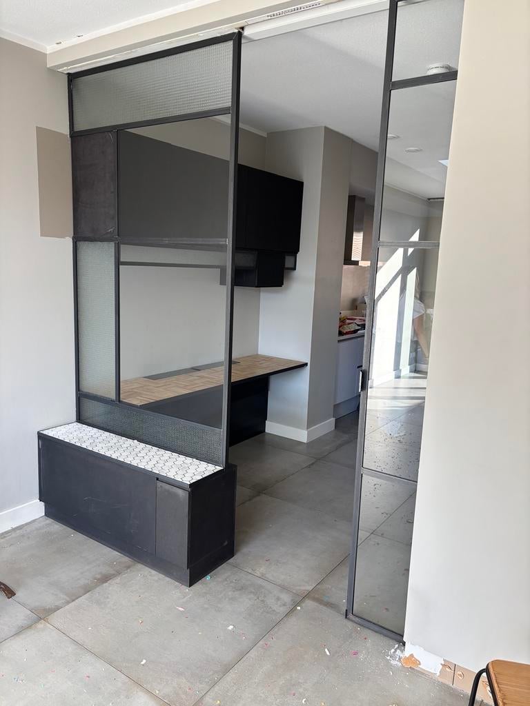 Gave stalen/glas wand met schuifdeur, Doe-het-zelf en Verbouw, Deuren en Horren, Ophalen, Binnendeur, Schuifdeur, 120 cm of meer