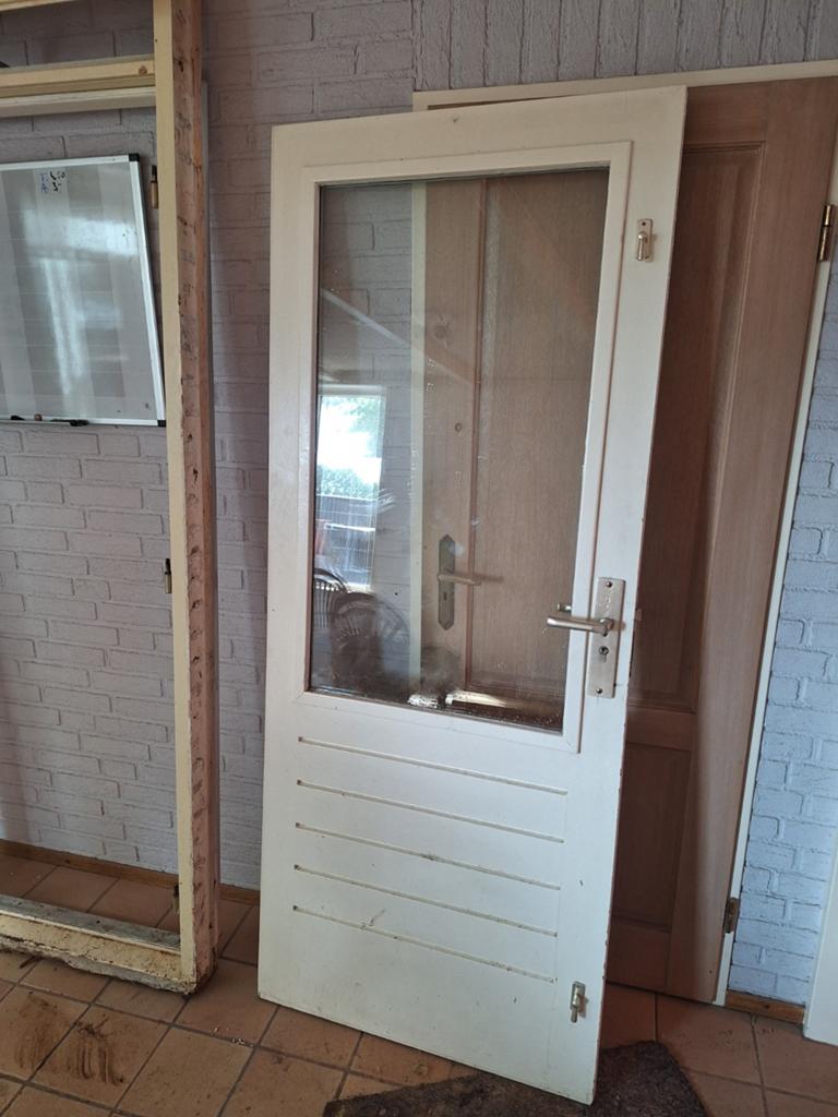 Zware houten deur met kozijn en glas, Ophalen, Gebruikt, 80 tot 100 cm, Buitendeur