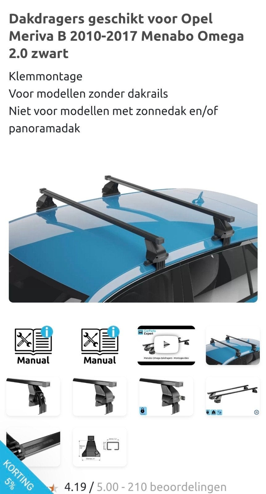 Dakdrager met slot.  Voor de opel Meriva B 2010-2017, Auto diversen, Dakdragers, Ophalen of Verzenden
