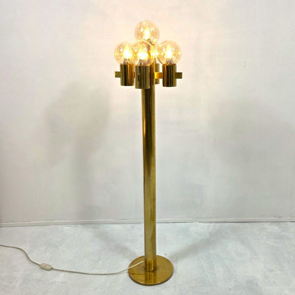 Hans-Agne Jakobsson vloerlamp messing mid century 60's, Gebruikt, E14 (klein), Ophalen of Verzenden, Glas