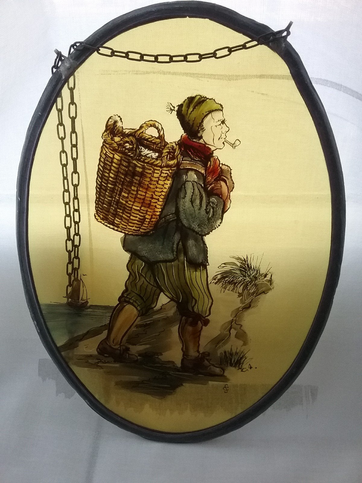 ANTIEKE GLAS IN LOOD RAAMHANGER... (vis verkoper).., Antiek en Kunst, Ophalen
