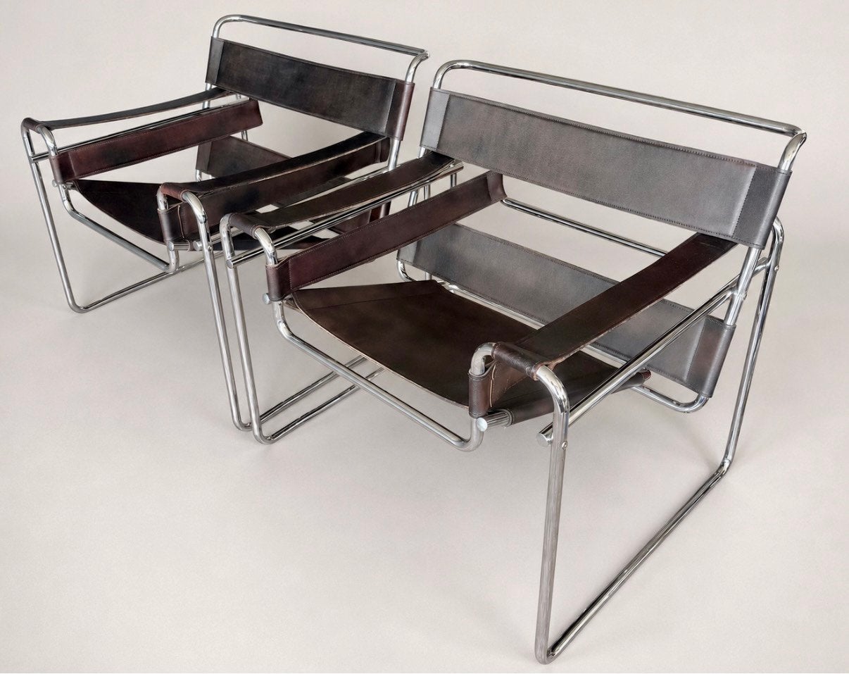 2 vintage Wassily Chairs, Marcel Breuer voor Fasem, Ophalen, Gebruikt, -, 75 tot 100 cm