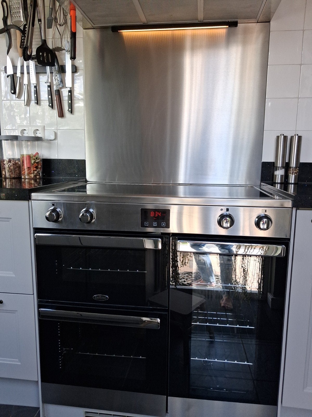 Fornuis inductie Belling 5 pits, 2 ovens en een grill, Ophalen, 60 cm of meer, Grill, Gas
