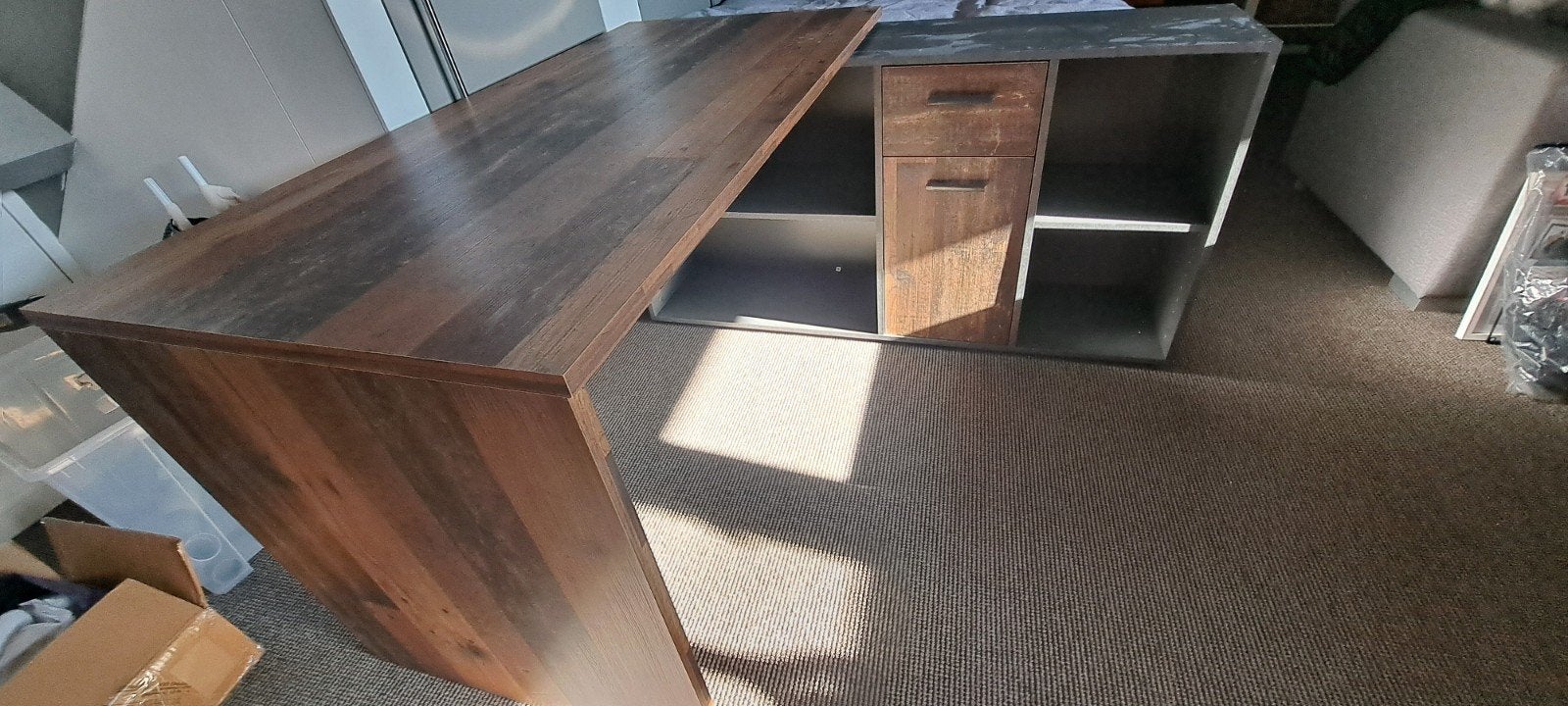 bureau met kast, Ophalen, Gebruikt, Hoekbureau, Industrieel