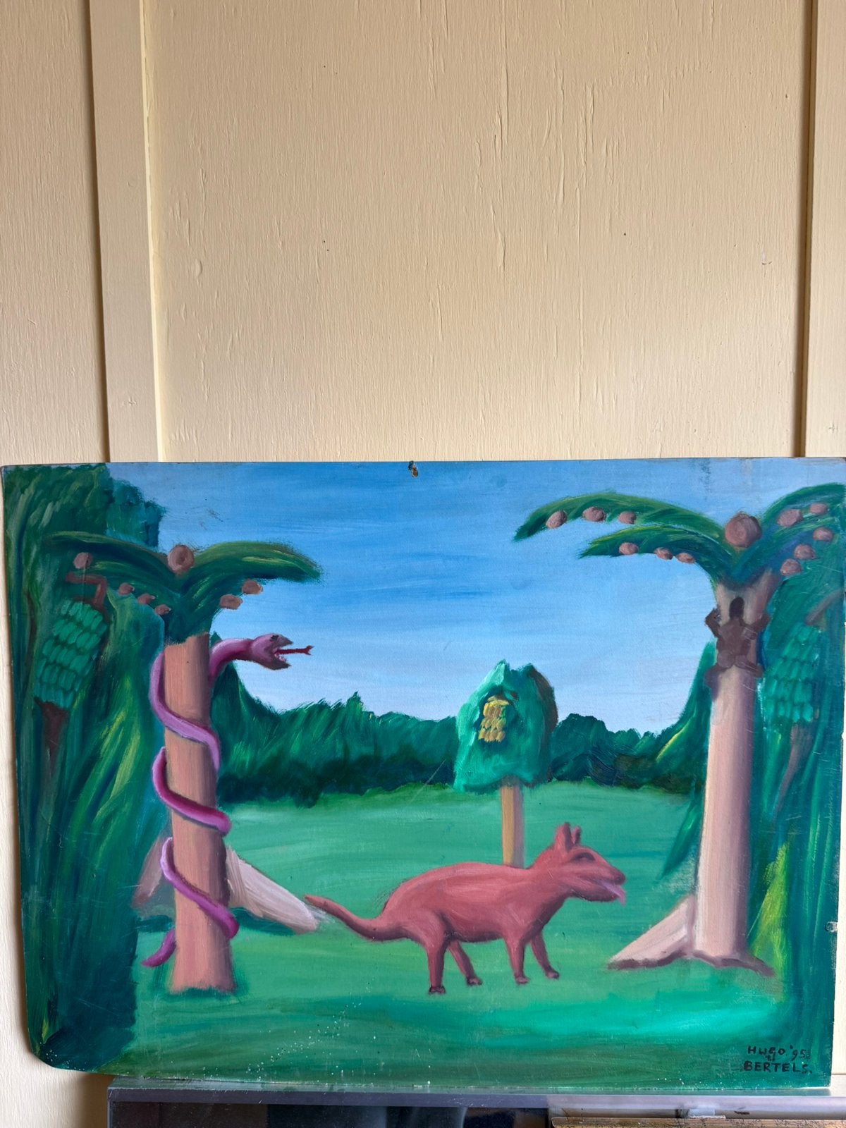 Hugo bertels 1995 De jungle, Antiek en Kunst, Kunst | Schilderijen | Modern, Ophalen