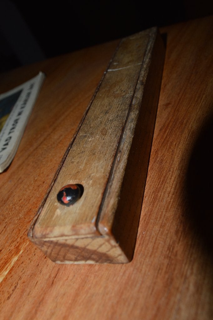 antieke houten pennendoos met echte oude inhoud, Ophalen of Verzenden, Gebruikt