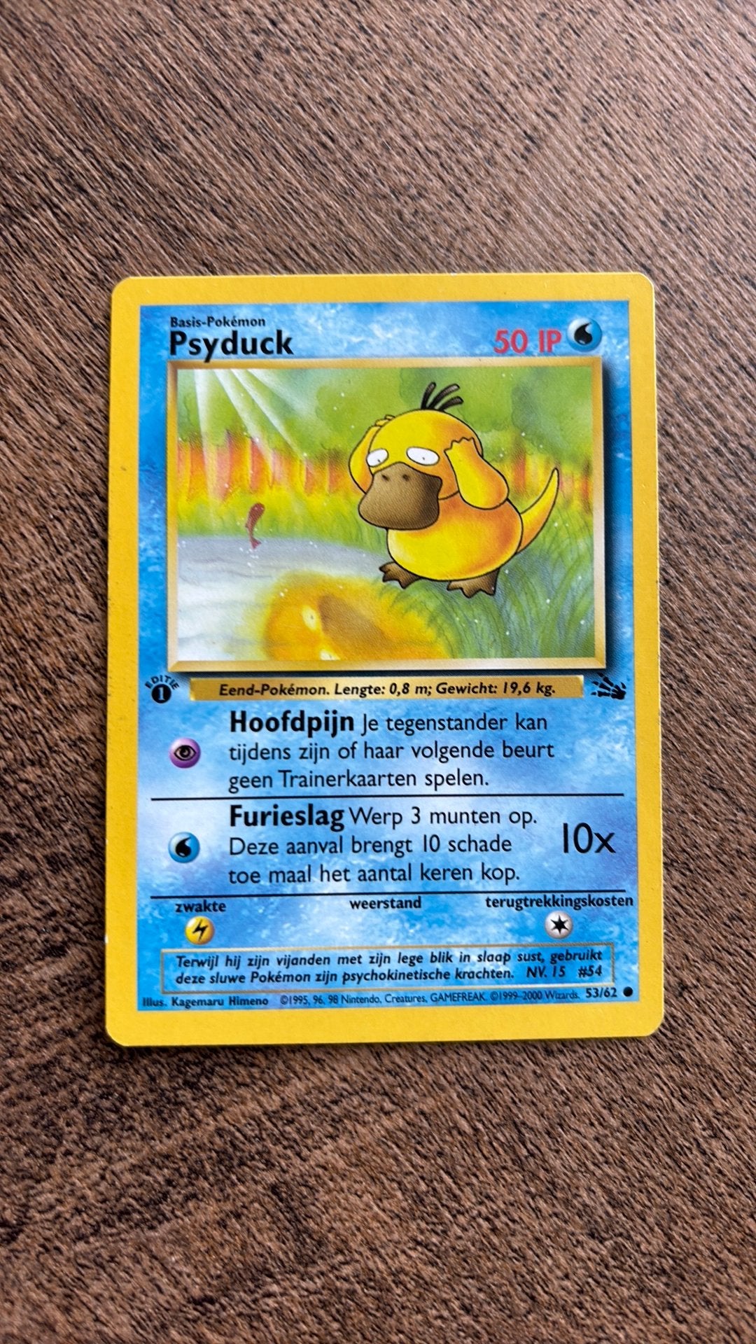 Pokemon kaarten - Psyduck 53/62 - First edition, Hobby en Vrije tijd, Ophalen of Verzenden, Zo goed als nieuw