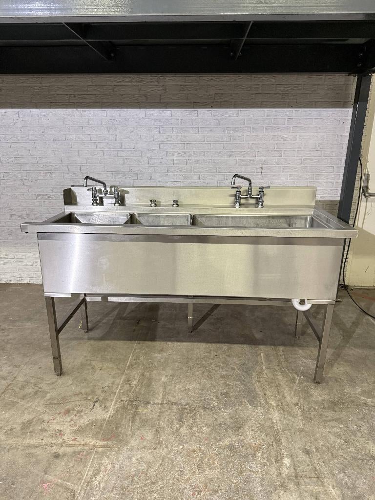 Spoeltafel RVS met kranen en voorspoelkraan 170x75x106, Ophalen, Gebruikt, 75 cm of meer, 150 tot 200 cm