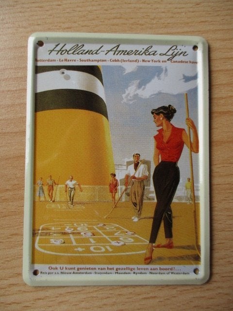 Blikken wandbordje Holland Amerika Lijn 11x8cm, Ophalen of Verzenden, Zo goed als nieuw, Overige typen