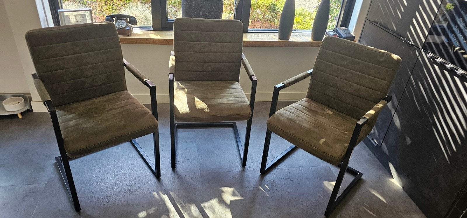 3 groene eetkamerstoelen Lizzy met armleuningen, Ophalen, Gebruikt, Overige kleuren, Drie