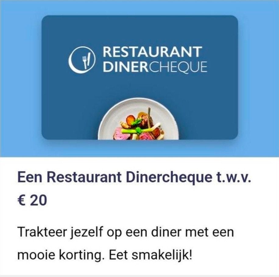 6 x 20 euro korting cadeaubon van Dinercheque, Twee personen, Kortingsbon, Overige typen