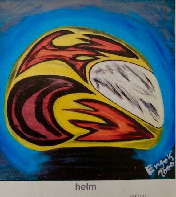 HELM,  Olieverf., Antiek en Kunst, Ophalen, Textiel, Handgeschilderd, Olieverf