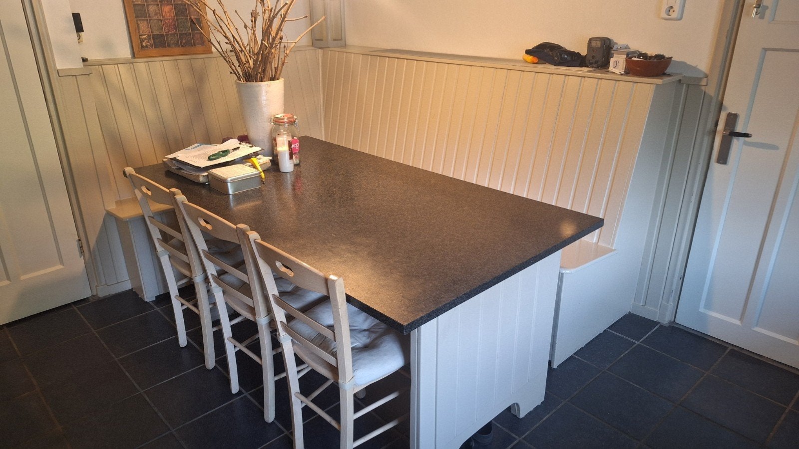 Keukentafel met Belgisch hardstenen blad, 180x100 cm, Ophalen of Verzenden