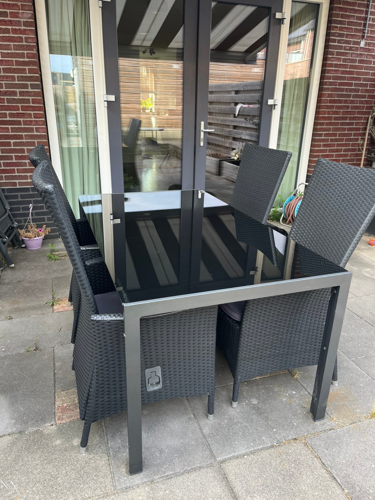 Tuinset: Tafel Bellagio op aluminium frame met 4 stoelen, Tuin en Terras, Ophalen, 4 zitplaatsen, Eettafel, Zo goed als nieuw