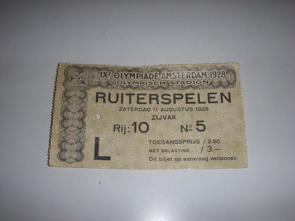 Toegangskaartje Olympische Spelen A'dam 1928 Ruiterspelen, Verzamelen, Ophalen of Verzenden, Gebruikt, Overige sporten, Overige typen