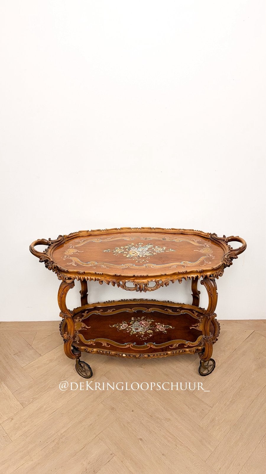 Vintage houten barok rococo stijl serveerwagen bar cart, Ophalen of Verzenden